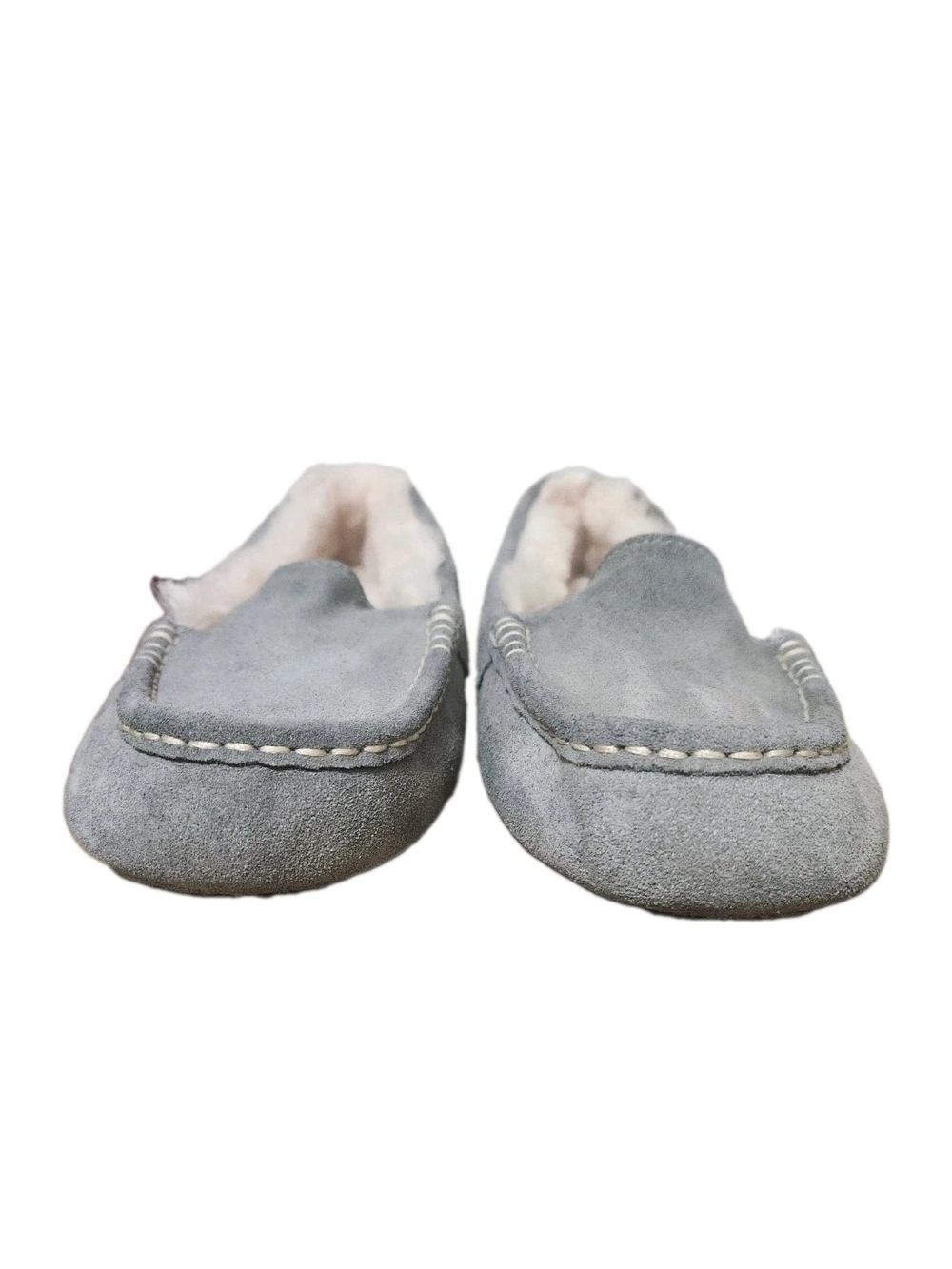 UGG Ansley Slippers 9 Gray Suede Sheepskin Lined Moccasin Cozy Excellent - Picture 15 of 15